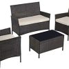 SONGMICS Salon de Jardin extérieur, Ensemble de 4 Meubles Surface SONGMICS Salon de Jardin extérieur, Ensemble de 4 Meubles Surface tressée, avec 2 chaises, 1 canapé, 1 Table en Verre trempé, 3 Coussins avec Housses Amovibles, Marron et Beige GGF002K02
