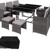 TecTake 800821 Salon de Jardin en Résine Tressée 10 Places TecTake 800821 Salon de Jardin en Résine Tressée 10 Places Housse de Protection 6 Fauteuils 4 Tabourets 1 Table – Diverses Couleurs (Gris)