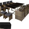 TecTake 800823 Salon de Jardin en Résine Tressée 12 Places Housse de Protection 8 Fauteuils 4 Tabourets 1 Table – Diverses Couleurs (Marron Naturel)