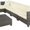 TecTake 800804 Salon de Jardin Extérieur 5 Places Résine Tressée Poly Rotin Aluminium avec Deux Set de Housses - Diverses Couleurs (Gris)