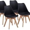 DEWINNER Lot de chaises de Salle à Manger scandinaves, Chaises Rétro Tulip Bois de hêtre Massif (Lot de 4, Noir)