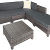 TecTake 800804 Salon de Jardin Extérieur 5 Places Résine Tressée Poly Rotin Aluminium avec Deux Set de Housses - Diverses Couleurs (Gris)