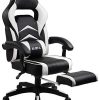 41lbmfcsphL._AC_.jpg Amazon Brand - Umi Chaise Gaming de Bureau Fauteuil Gamer en Cuir PU Conception Ergonomique avec Repose-Pieds Télescopique Dossier Inclinable Accoudoirs Rembourrés (Blanc)