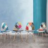 41mQjvp8sL._AC_.jpg Mc Haus SENA Patchwork - Lot de 2 chaises de salle à manger, tapissé de tissu patchwork bleu, chaises nordique pour salon cuisine avec pieds style eiffel, 49x46x84cm