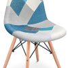 41xfgjQQ5qL._AC_.jpg Mc Haus SENA Patchwork - Lot de 2 chaises de salle à manger, tapissé de tissu patchwork bleu, chaises nordique pour salon cuisine avec pieds style eiffel, 49x46x84cm