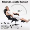 51YZyGpR6L._AC_.jpg Hbada Chaise de Bureau avec Dossier et Coussin Ergonomiques, Fauteuil en Similicuir avec Fonction Inclinable, Siège Pivotant pour Maison ou Bureau, Hauteur Réglable, Noir-1 avec Repose-Pied