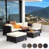 TecTake 800804 Salon de Jardin Extérieur 5 Places Résine Tressée Poly Rotin Aluminium avec Deux Set de Housses - Diverses Couleurs (Gris)