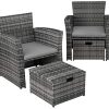 51wNPoDl4tL._AC_.jpg TecTake Salon de Jardin en Résine tressée, avec 1 Canapé 2 Fauteuils 2 Tabourets et 1 Table, Coussins Inclus
