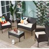 Salon de jardin 4 pièces aspect rotin avec table en verre Cube - Noir marron