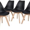 DEWINNER Lot de chaises de Salle à Manger scandinaves, Chaises Rétro Tulip Bois de hêtre Massif (Lot de 4, Noir)