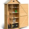 DREAMADE Armoire de Jardin Remise pour Outils en Bois de DREAMADE Armoire de Jardin Remise pour Outils en Bois de Sapin, avec 5 Étagères, Une Porte et Toit Double Pente pour Jardin, Balcon ou Terrasse 80 x 45 x 176 CM Jaune