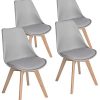 EGGREE Lot de 4 Chaises Salle Manger Scandinaves, Rétro Chaises EGGREE Lot de 4 Chaises Salle Manger Scandinaves, Rétro Chaises Rembourrée Chaise de Cuisine/Bureau avec Pieds en Bois de Hêtre Massif Gris