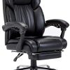 Fauteuil de Bureau avec Repose Pieds Rembourré Pliable, Chaise pour Fauteuil de Bureau avec Repose Pieds Rembourré Pliable, Chaise pour Ordinateur Ergonomique, Dossier Réglable et Inclinable, en Similicuir, Noir