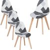 GrandCA HOME Lot de 4 chaises de Salle à Manger, GrandCA HOME Lot de 4 chaises de Salle à Manger, Chaise de Style scandinave, chaises Patchwork, Chaise en Lin avec Pieds en Bois Massif pour Salle à Manger, Salon, Restaurant (Gris Noir et Blanc-4)