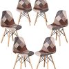 GrandCA Home Ensemble 4 Chaises,Chaises Patchwork，Chaises de Salle à Manger,Chaises Loisirs Salon,Chaises avec Dossier à Coussin Souple (Marron-6 chaises)