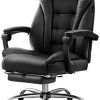 Hbada Chaise de Bureau avec Dossier et Coussin Ergonomiques, Fauteuil Hbada Chaise de Bureau avec Dossier et Coussin Ergonomiques, Fauteuil en Similicuir avec Fonction Inclinable, Siège Pivotant pour Maison ou Bureau, Hauteur Réglable, Noir-1 avec Repose-Pied