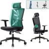 Komene Chaise de Bureau Ergonomique Fauteuil de Bureau en Maille Komene Chaise de Bureau Ergonomique Fauteuil de Bureau en Maille à Dossier Haut avec Appui-tête Support Lombaire pour Maison Bureau (Noir)