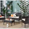 Salon de jardin 4 pièces aspect rotin avec table en verre Cube - Noir marron