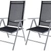 Set de 2 chaises en aluminium argent dossier haut réglable Set de 2 chaises en aluminium argent dossier haut réglable fauteuil jardin résistant aux intempéries