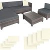 TecTake 800804 Salon de Jardin Extérieur 5 Places Résine Tressée Poly Rotin Aluminium avec Deux Set de Housses - Diverses Couleurs (Gris)