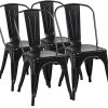 Yaheetech Lot de 4 Chaise de Salle à Manger Industrielle Yaheetech Lot de 4 Chaise de Salle à Manger Industrielle Chaise de Cuisine 45 cm H Empilable Tabouret avec Dossier Jardin Balcon Bistrot Café Salon Exterieur Interieur Noir