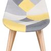 Lot de 4 Chaise,chaises Patchwork Design rétro,chaises de Salle à Manger rembourrées avec Pieds en hêtre,Convient pour Salle à Manger, Restaurant, Salon (Jaune)