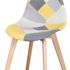 Lot de 4 Chaise,chaises Patchwork Design rétro,chaises de Salle à Manger rembourrées avec Pieds en hêtre,Convient pour Salle à Manger, Restaurant, Salon (Jaune)
