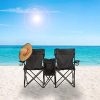 51LVpP9LjfL._AC_.jpg relaxdays Chaise de Camping Double, Fauteuil de Jardin 2, Pliable, Glacière, Rangement Porte-Boissons, Noir