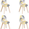 Lot de 4 Chaise,chaises Patchwork Design rétro,chaises de Salle à Manger rembourrées avec Pieds en hêtre,Convient pour Salle à Manger, Restaurant, Salon (Jaune)