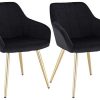 WOLTU Lot de 2 Chaises de Salle à Manger avec WOLTU Lot de 2 Chaises de Salle à Manger avec accoudoirs, Chaise de Salon Structure en métal et Assise en Velours,Noir BH232sz-2