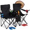 relaxdays Chaise de Camping Double, Fauteuil de Jardin 2, Pliable, relaxdays Chaise de Camping Double, Fauteuil de Jardin 2, Pliable, Glacière, Rangement Porte-Boissons, Noir