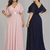 41SO6WtJG2L._AC_.jpg Ever-Pretty Robe de Soirée Longue Femme Double Col V Manche Courte Grande Taille 09890PL