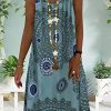 51qRzGmpoL._AC_.jpg Minetom Dentelle Robe Été Femme de Plage Rétro Bohême Robes Col V Robes au Genou Manches Courte/sans Manches Imprimé Floral Casual Grande Taille Tuniques Ample