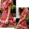 51c5rw26f8L._AC_.jpg Abravo Femme Mini Robe Ete Bohème Robe de Vacances Robe de Plage Col V Florale Courte avec Ceinture