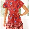 51gL6aqAooL._AC_.jpg Abravo Femme Mini Robe Ete Bohème Robe de Vacances Robe de Plage Col V Florale Courte avec Ceinture