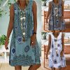 61uY-ymrpNL._AC_.jpg Minetom Dentelle Robe Été Femme de Plage Rétro Bohême Robes Col V Robes au Genou Manches Courte/sans Manches Imprimé Floral Casual Grande Taille Tuniques Ample