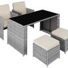 TecTake 800808 Salon de Jardin en Résine Tressée Ensemble Mobilier d' Extérieur 4 Places 1 Table 2 Fauteuils 2 Tabourets – Diverses Couleurs (Gris Clair)