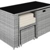 TecTake 800808 Salon de Jardin en Résine Tressée Ensemble Mobilier d' Extérieur 4 Places 1 Table 2 Fauteuils 2 Tabourets – Diverses Couleurs (Gris Clair)
