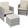 TecTake 800808 Salon de Jardin en Résine Tressée Ensemble Mobilier d' Extérieur 4 Places 1 Table 2 Fauteuils 2 Tabourets – Diverses Couleurs (Gris Clair)