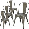 Yaheetech Lot de 4 Chaise de Cuisine Tabouret Salle à Yaheetech Lot de 4 Chaise de Cuisine Tabouret Salle à Manger Industrielle 45 cm de Hauteur Empilable Metallique avec Dossier Jardin Bistrot Café Salon