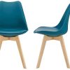 [en.casa] Lot de 2 Chaises de Salle à Manger Scandinave Siège Cuisine Plastique Similicuir Hêtre Turquoise 81 x 49 x 57cm