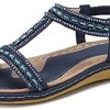 gracosy Sandales Femmes Plates, Chaussures Sandales en Cuir PU Nu gracosy Sandales Femmes Plates, Chaussures Sandales en Cuir PU Nu Pieds Été à Talon Compensé Claquette Plage Semelle Confortables Bride Cheville Soirée Élégance Strass Bijoux Noir