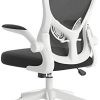 Hbada Chaise de Bureau avec Accoudoirs Pliables et Support Lombaire, Hbada Chaise de Bureau avec Accoudoirs Pliables et Support Lombaire, pour Étude ou Travail, Fauteuil d'Ordinateur Ergonomique, Siège Pivotant en Maille Respirante, Hauteur Réglable, Blanc