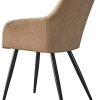 3139Kbqh6-L._AC_.jpg OFCASA Lot de 2 Chaises de Salle à Manger avec Accoudoirs Chaise de Cuisine Rembourrée en Faux Cuir Pieds en Métal pour Le Salon Beige