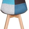 Lot de 2/4/6 chaises de salle à manger ergonomiques simples en coton et lin Patchwork bois massif Coussin éponge pour cuisine, salon, bureau (bleu, 2)