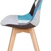 Lot de 2/4/6 chaises de salle à manger ergonomiques simples en coton et lin Patchwork bois massif Coussin éponge pour cuisine, salon, bureau (bleu, 2)