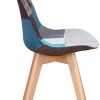 Lot de 2/4/6 chaises de salle à manger ergonomiques simples en coton et lin Patchwork bois massif Coussin éponge pour cuisine, salon, bureau (bleu, 2)