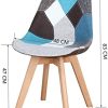 Lot de 2/4/6 chaises de salle à manger ergonomiques simples en coton et lin Patchwork bois massif Coussin éponge pour cuisine, salon, bureau (bleu, 2)