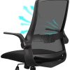 41IMmqcpdL._AC_.jpg Komene Chaise de Bureau Confortable Ergonomique avec Pivotant, Fauteuil D'ordinateur en Maille avec Accoudoirs Rabattables Chaise de Conférence avec Roues Noir