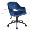MEUBLE COSY Chaise de Bureau Ergonomique avec Accoudoirs Fauteuil Ordinateur Hauteur Réglable Velours Bleu et Base Noir